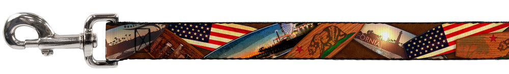 Dog Leash - Surfboard Cali Scenes/US Flag Stacked Brown