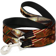 Dog Leash - Surfboard Cali Scenes/US Flag Stacked Brown
