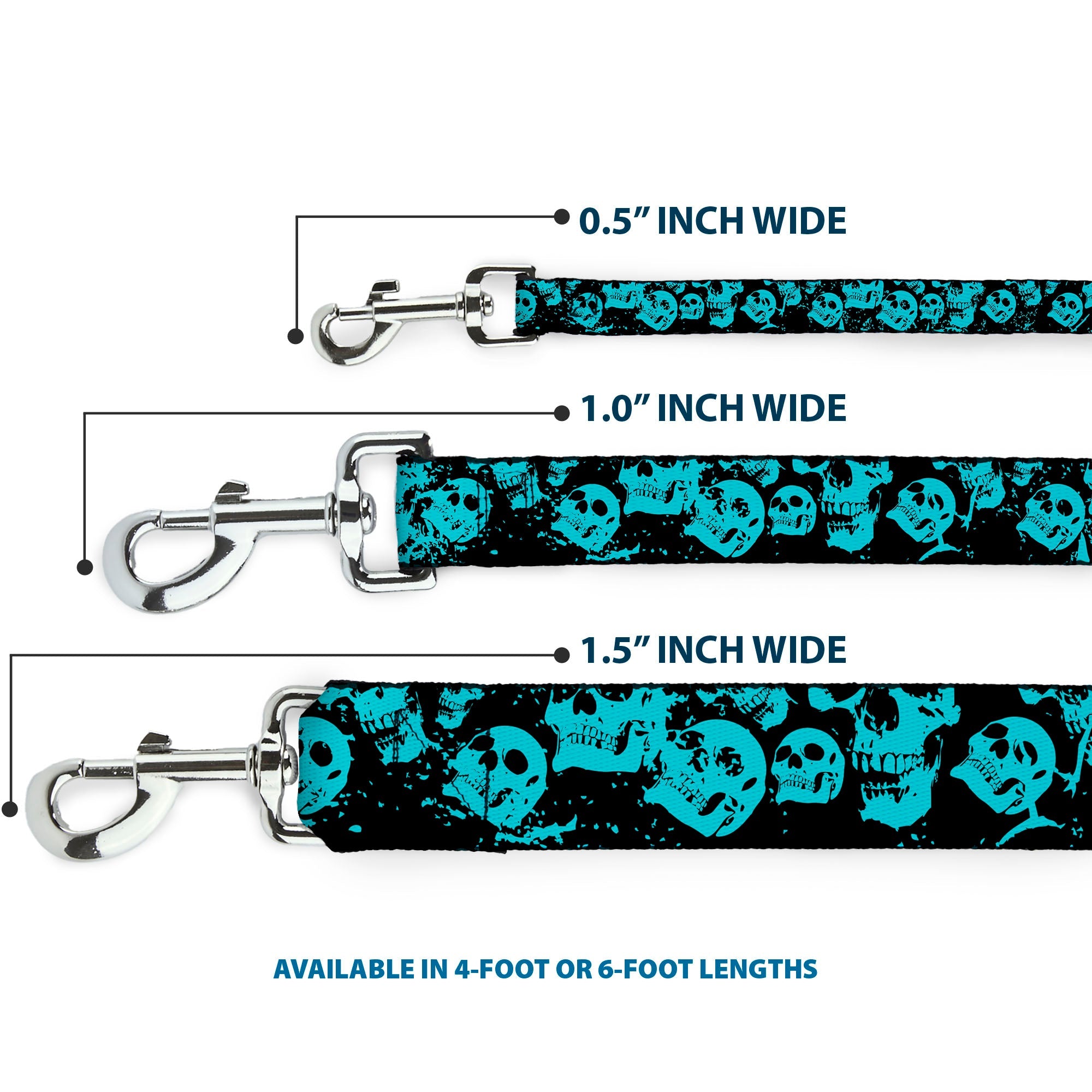 Dog Leash - Skulls Stacked Weathered Black/Teal