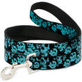 Load image into Gallery viewer, Dog Leash - Skulls Stacked Weathered Black/Teal
