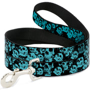 Dog Leash - Skulls Stacked Weathered Black/Teal