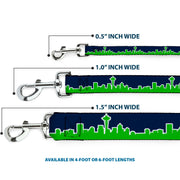 Dog Leash - Seattle Skyline Navy/Lime Green