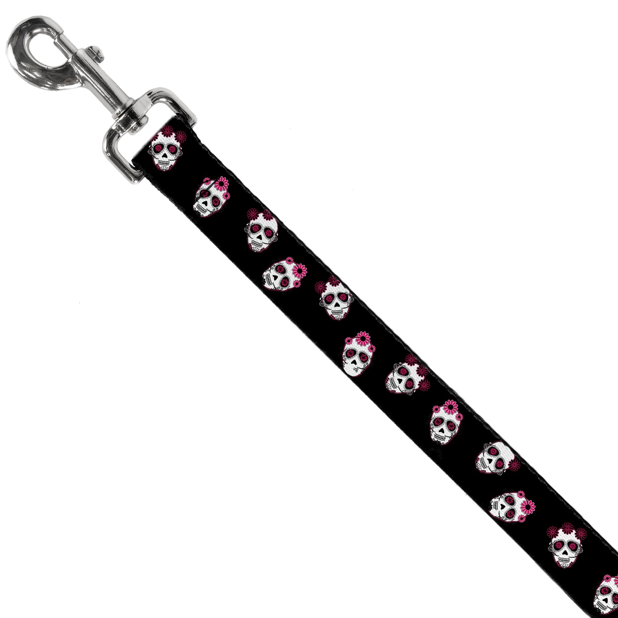 Dog Leash - Staggered Sugar Skulls Black/Pink/White