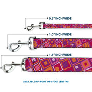 Dog Leash - Skewed Squares Stacked Purple/Orange/Pinks