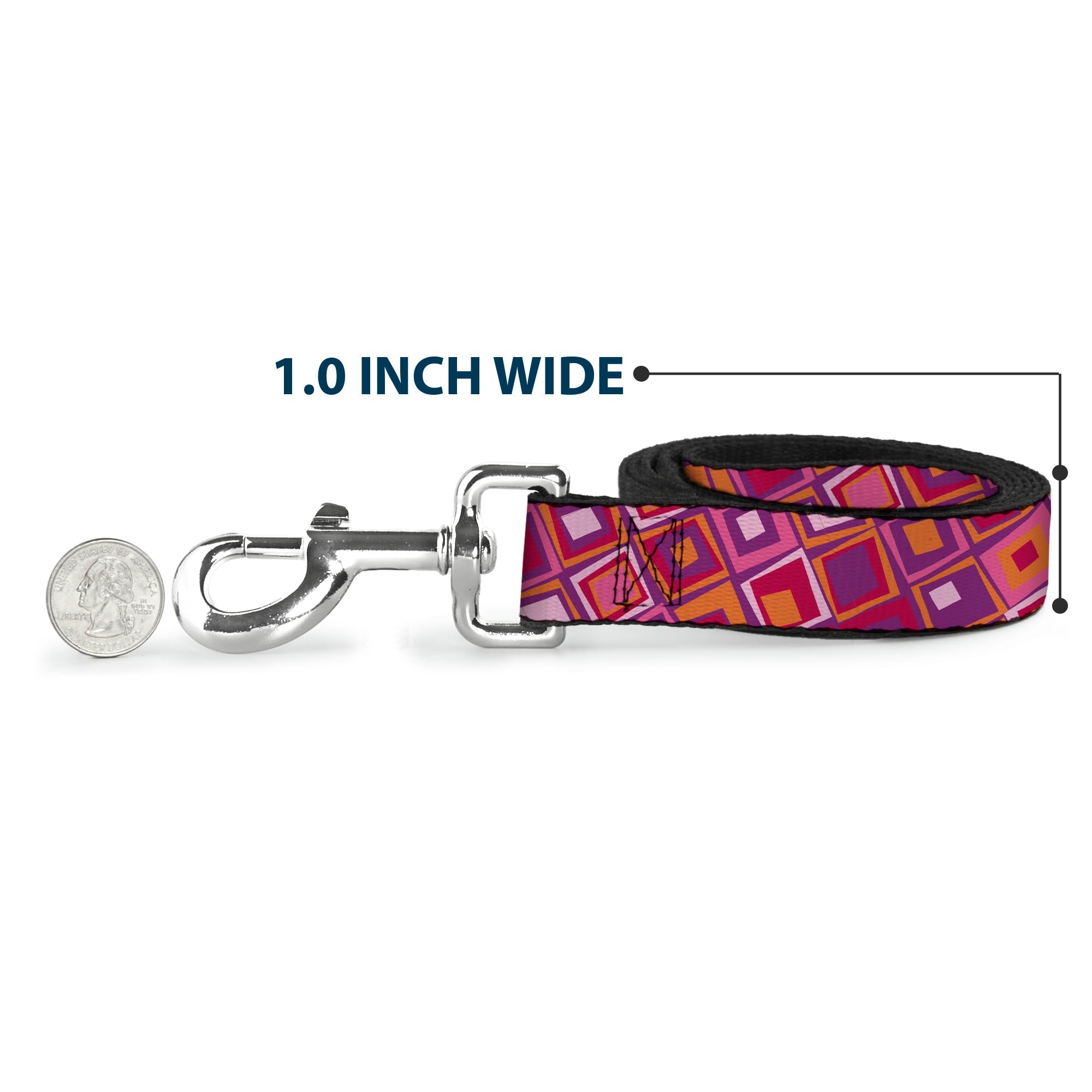 Dog Leash - Skewed Squares Stacked Purple/Orange/Pinks