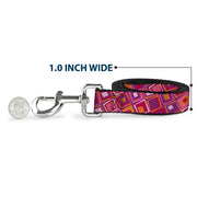 Dog Leash - Skewed Squares Stacked Purple/Orange/Pinks