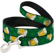 Dog Leash - St. Pat's Clovers/Beer Mugs Greens