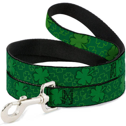 Dog Leash - St. Pat's Clovers Scattered2 Outline/Solid Greens