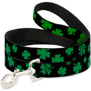 Dog Leash - St. Pat's Clovers Scattered2 Black/Green