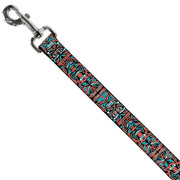 Dog Leash - Totem Carvings Black/White/Orange/Turquoise