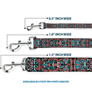 Dog Leash - Totem Carvings Black/White/Orange/Turquoise