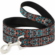 Dog Leash - Totem Carvings Black/White/Orange/Turquoise