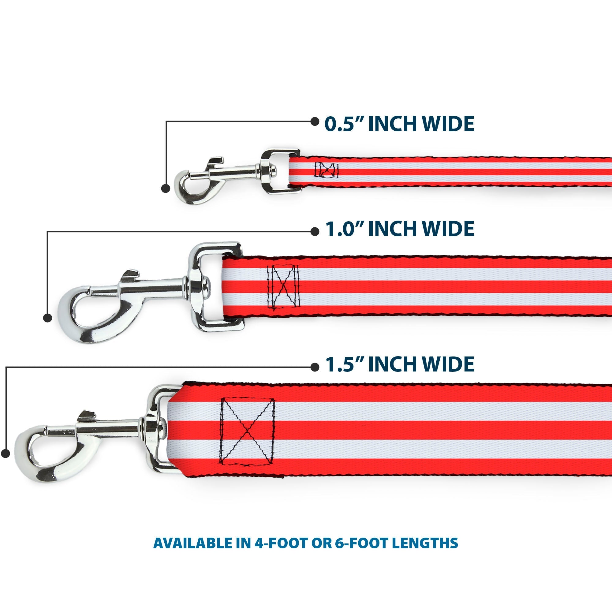 Dog Leash - Triple Stripe White/Red