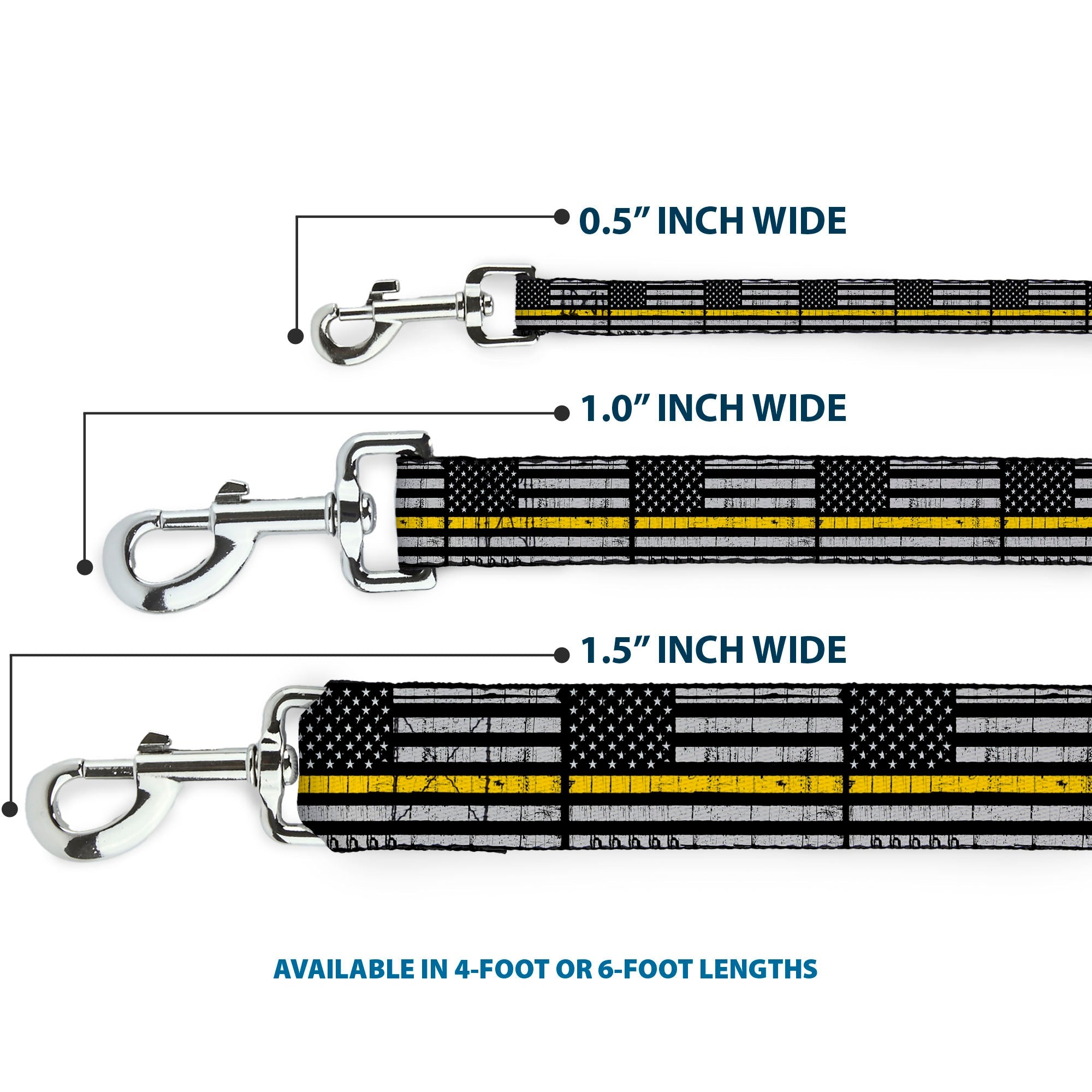 Dog Leash - Thin Yellow Line Flag Weathered Black/Gray/Yellow