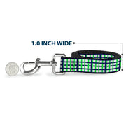 Dog Leash - Basketweave Plaid White/Navy/Bright Green