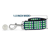 Dog Leash - Basketweave Plaid White/Navy/Bright Green
