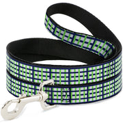 Dog Leash - Basketweave Plaid White/Navy/Bright Green