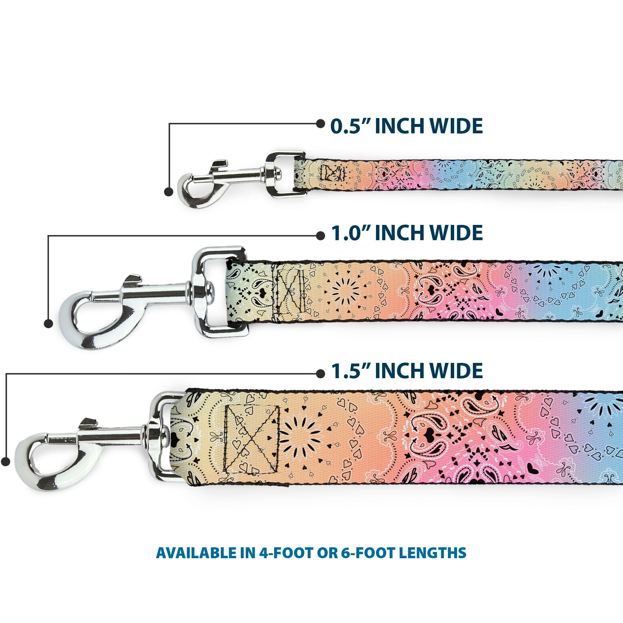 Dog Leash - Bandana Paisley Ombre Pastel/Black