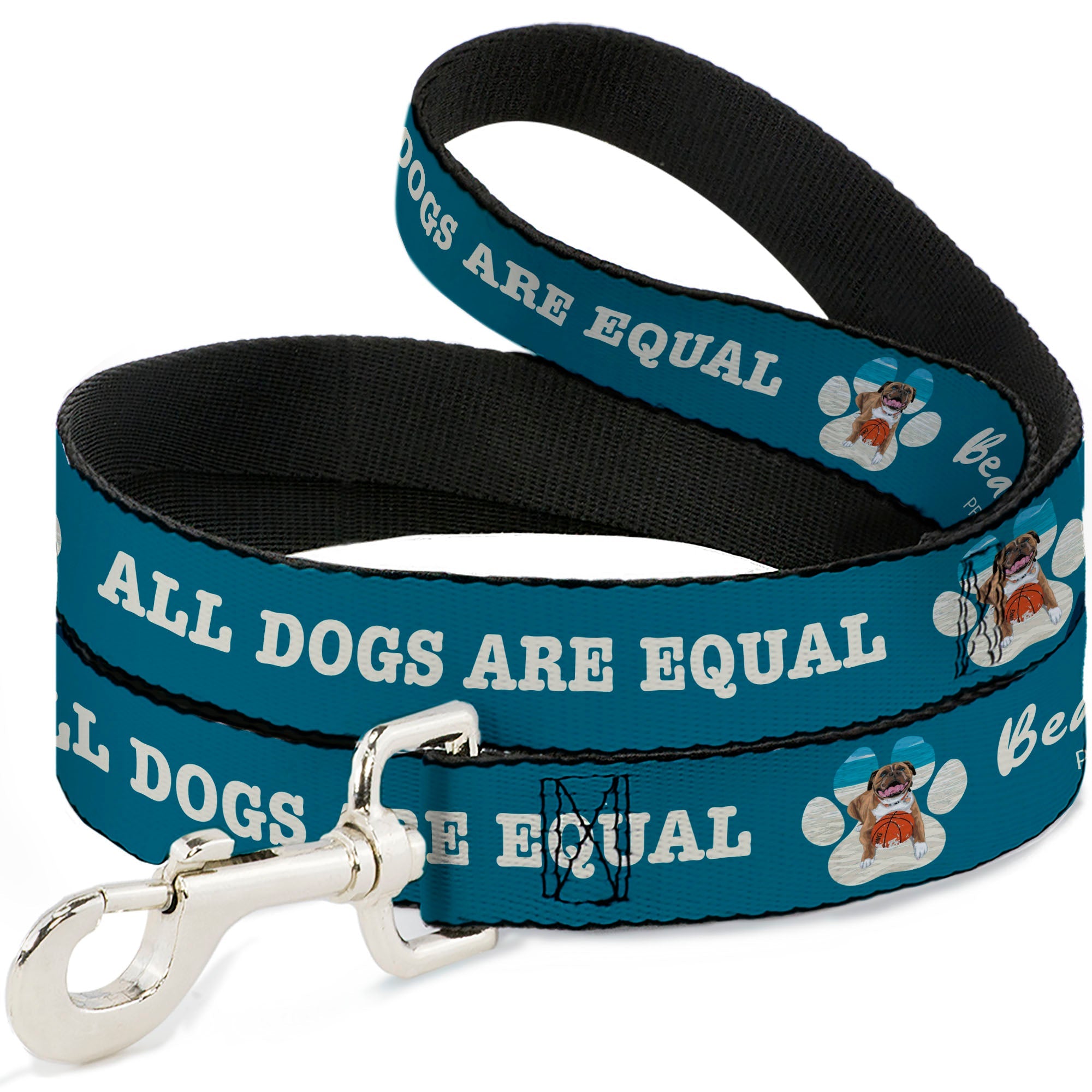 Dog Leash - BEACH DAWG CARE ALL DOGS ARE EQUAL Turquoise/White