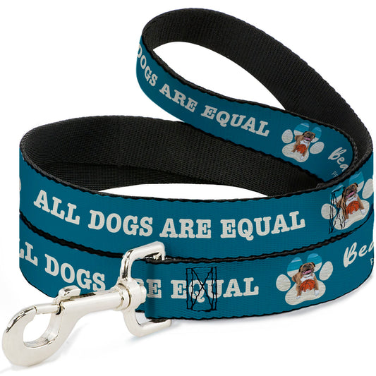 Dog Leash - BEACH DAWG CARE ALL DOGS ARE EQUAL Turquoise/White