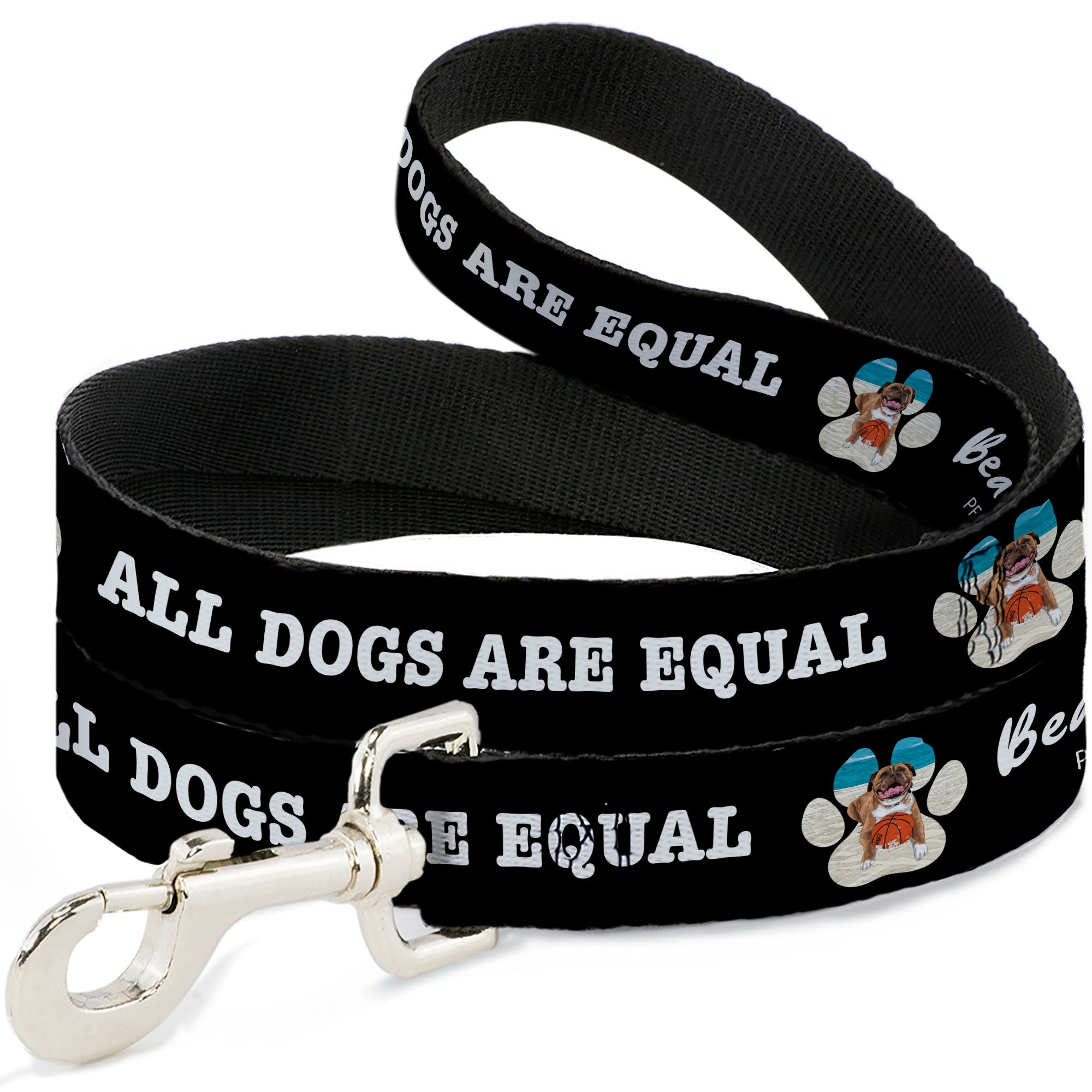 Dog Leash - BEACH DAWG CARE ALL DOGS ARE EQUAL Black/White