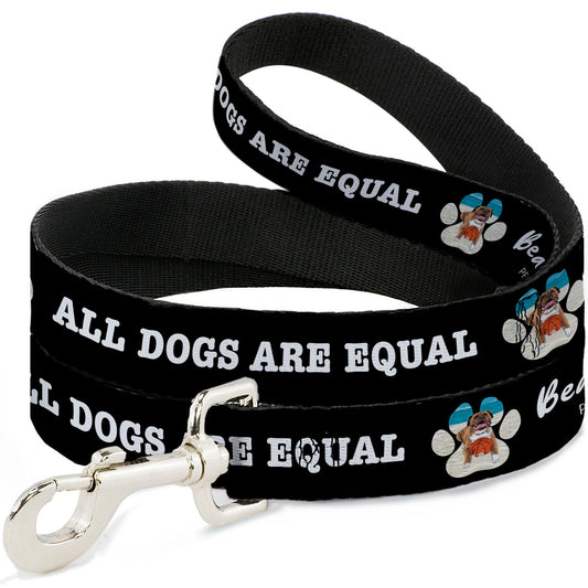 Dog Leash - BEACH DAWG CARE ALL DOGS ARE EQUAL Black/White