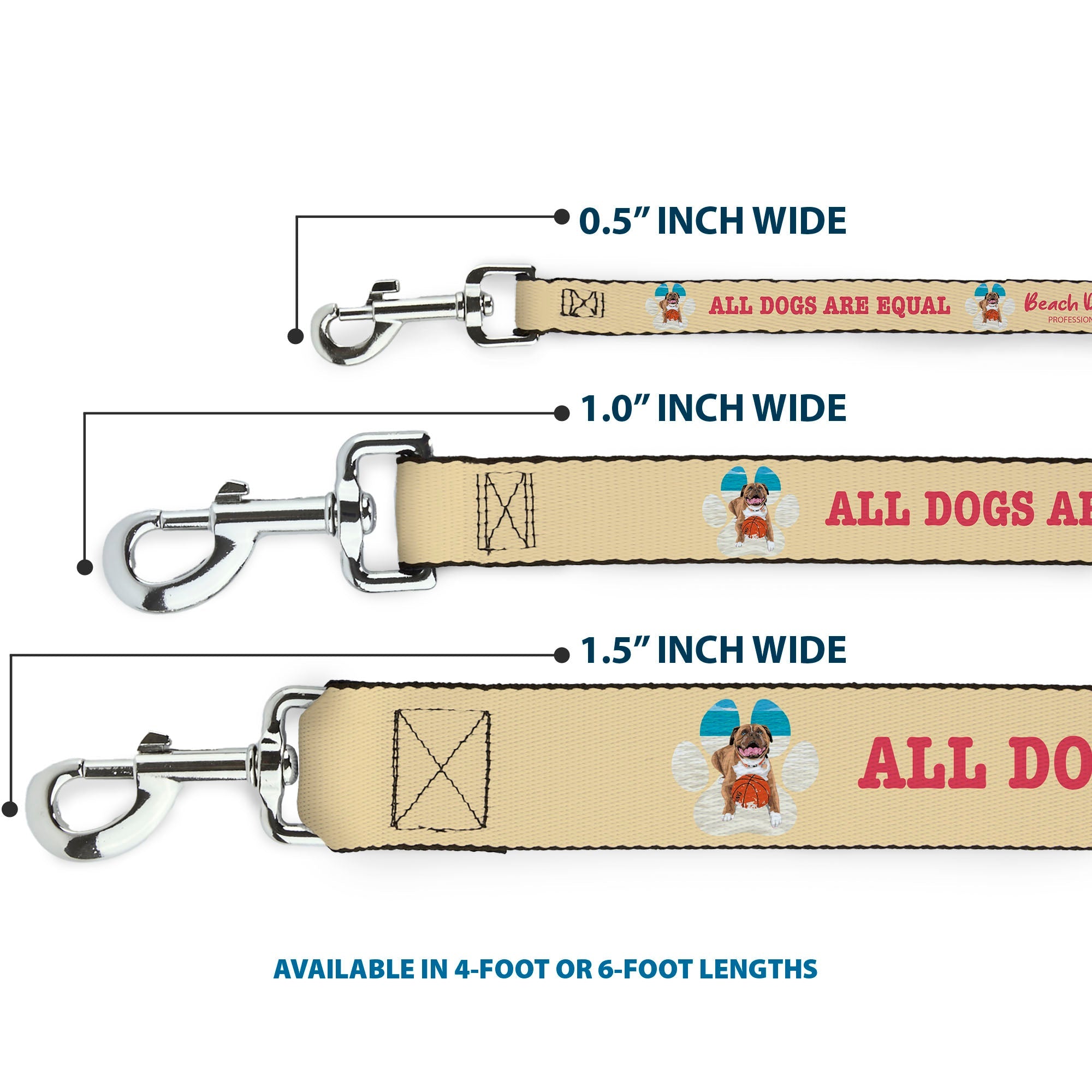 Dog Leash - BEACH DAWG CARE ALL DOGS ARE EQUAL Cream/Pink