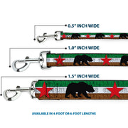 Dog Leash - Cali Bear Silhouette & Star/CALIFORNIA REPUBLIC Green/White/Brown/Black/Red
