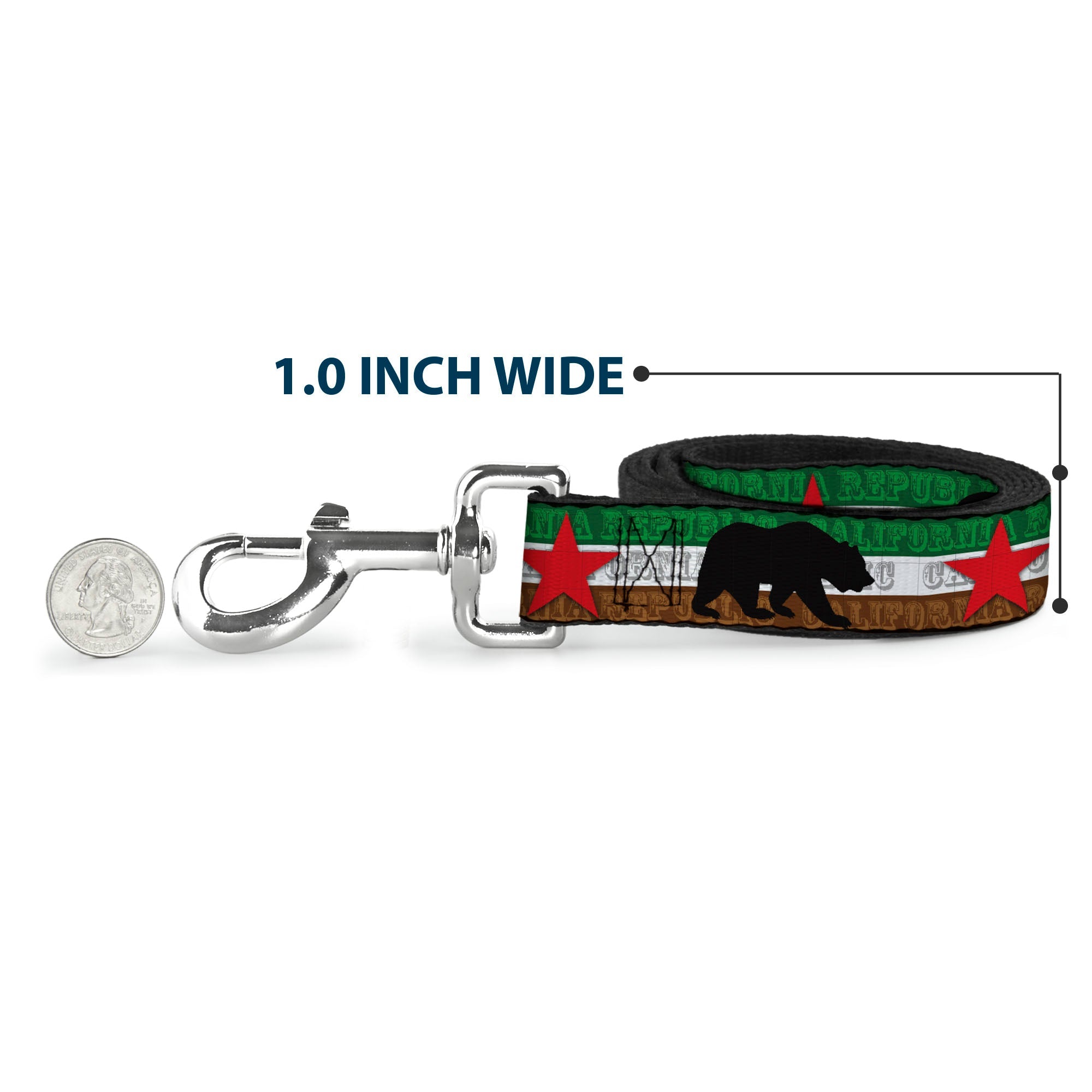Dog Leash - Cali Bear Silhouette & Star/CALIFORNIA REPUBLIC Green/White/Brown/Black/Red
