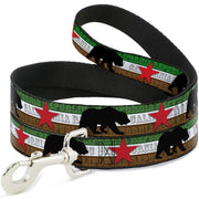 Dog Leash - Cali Bear Silhouette & Star/CALIFORNIA REPUBLIC Green/White/Brown/Black/Red
