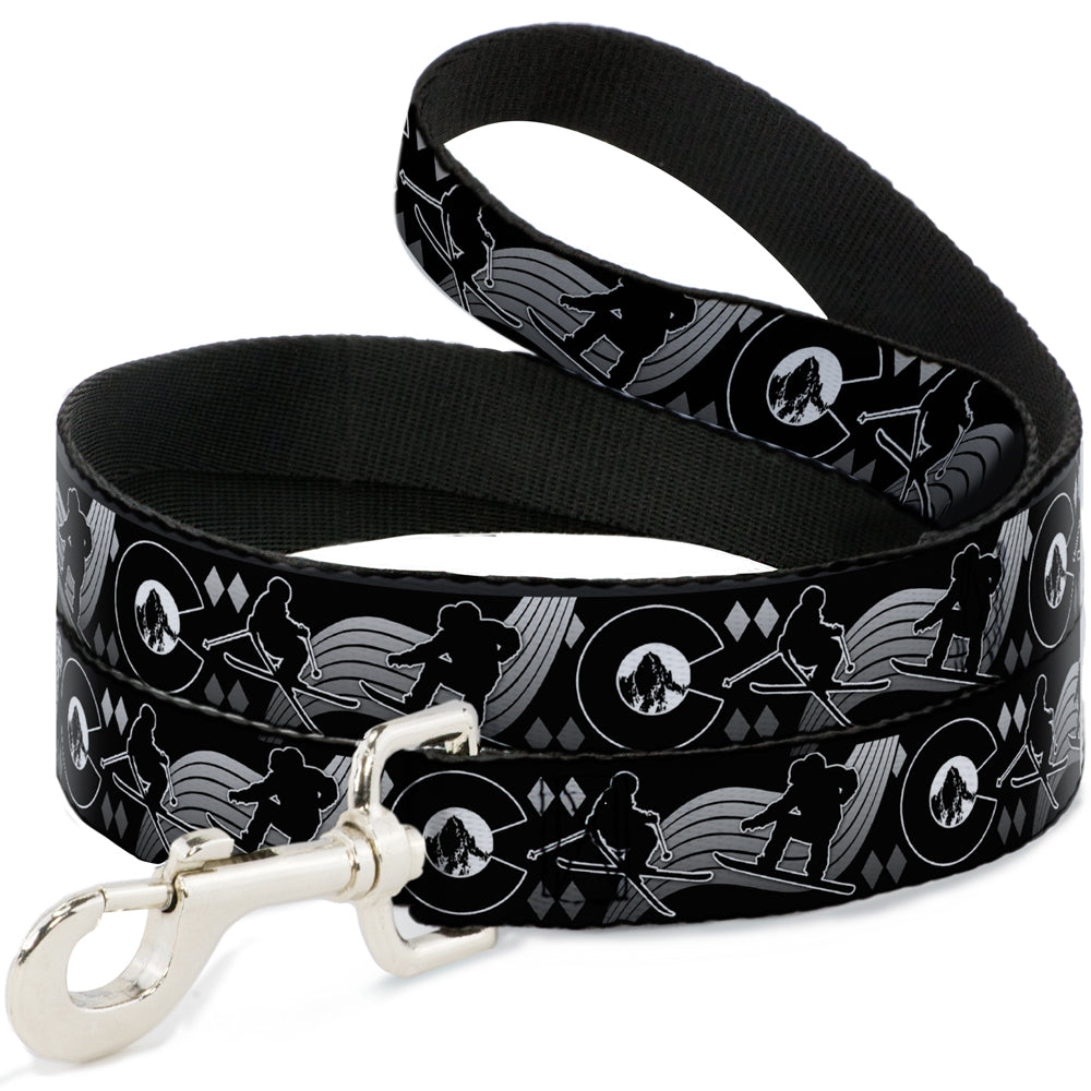 Dog Leash - Colorado Skier/Snowboarder Black/White/Grays