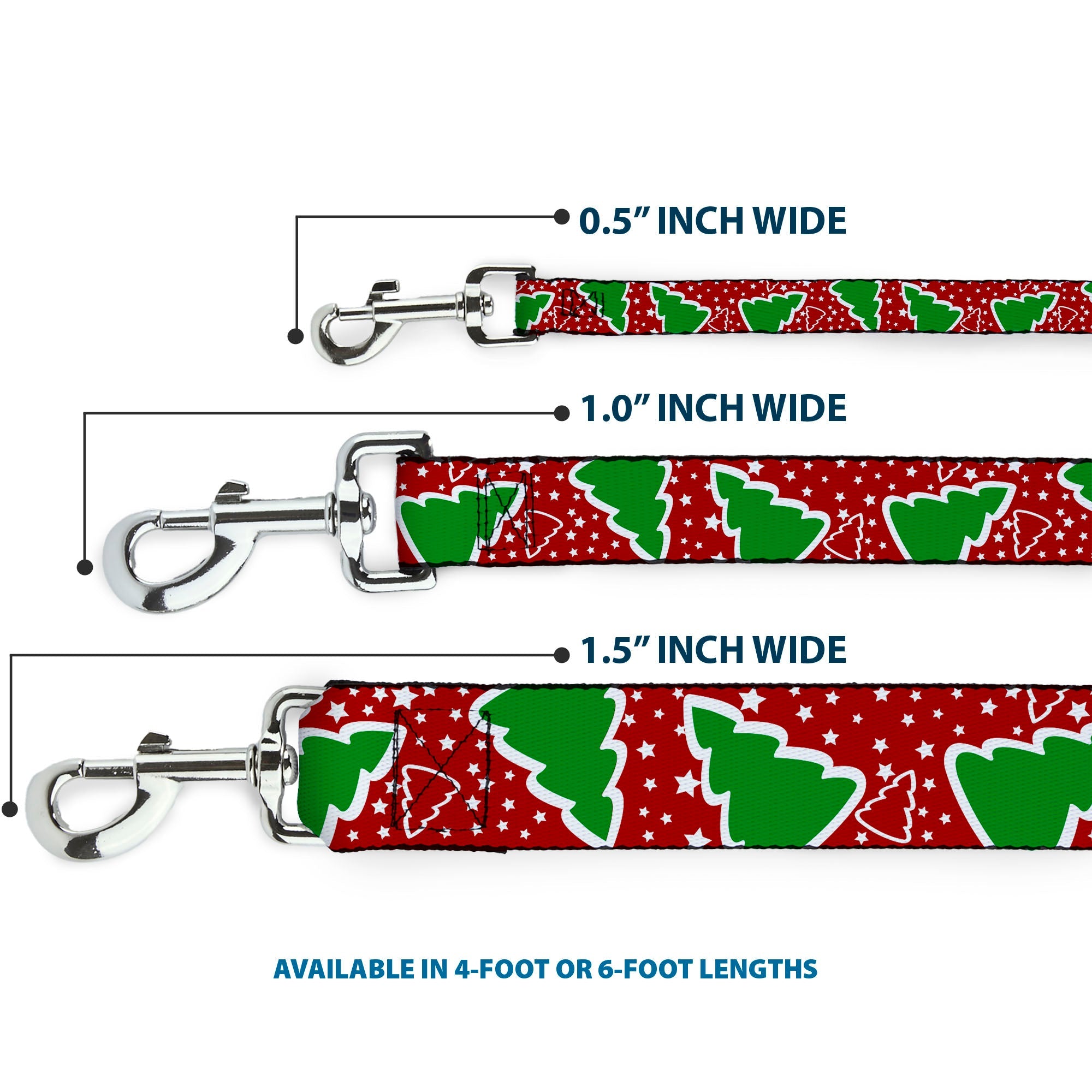 Dog Leash - Christmas Trees/Stars Red/White/Green