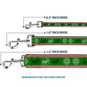 Dog Leash - Christmas Stitch Moose/Snowflakes Red/Green