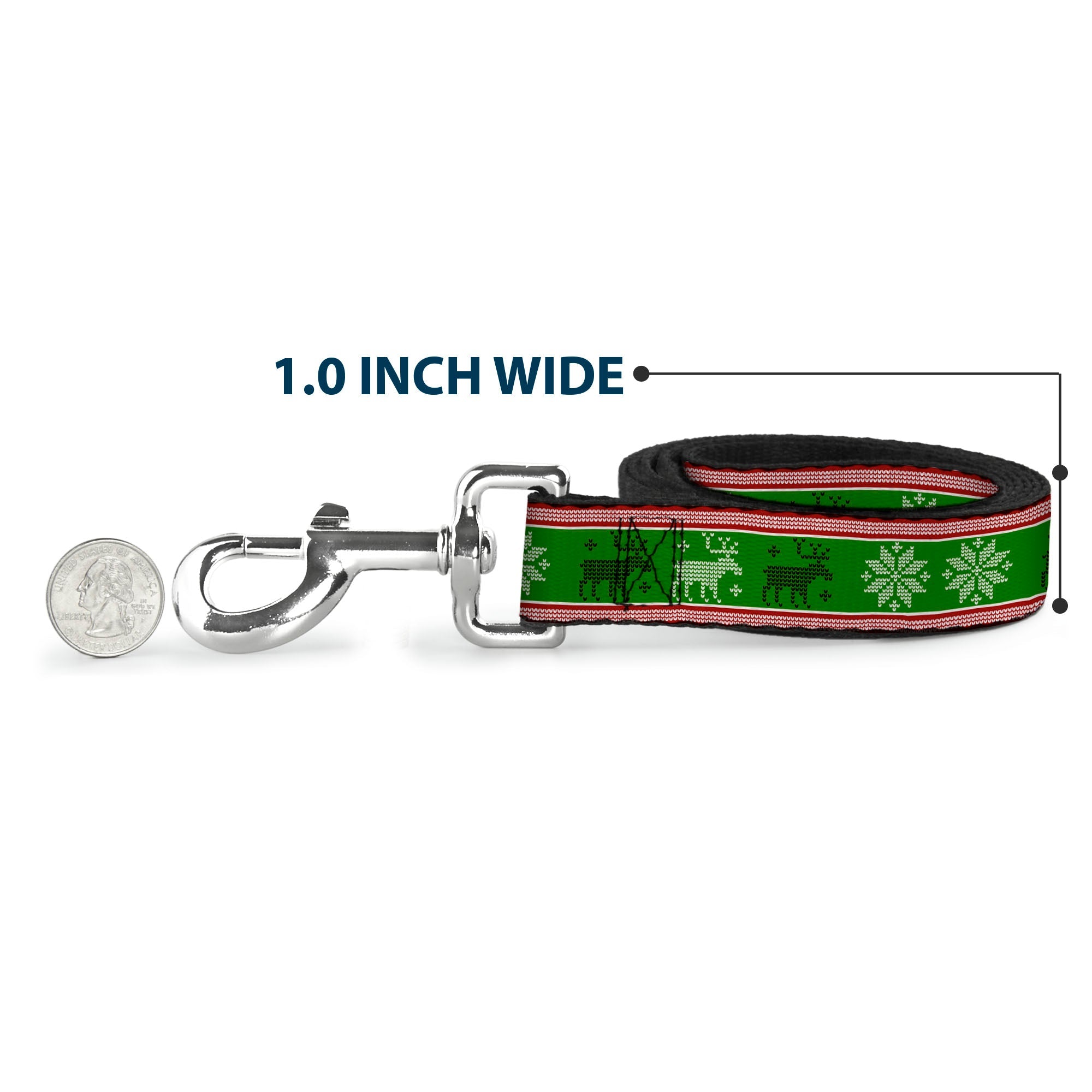 Dog Leash - Christmas Stitch Moose/Snowflakes Red/Green
