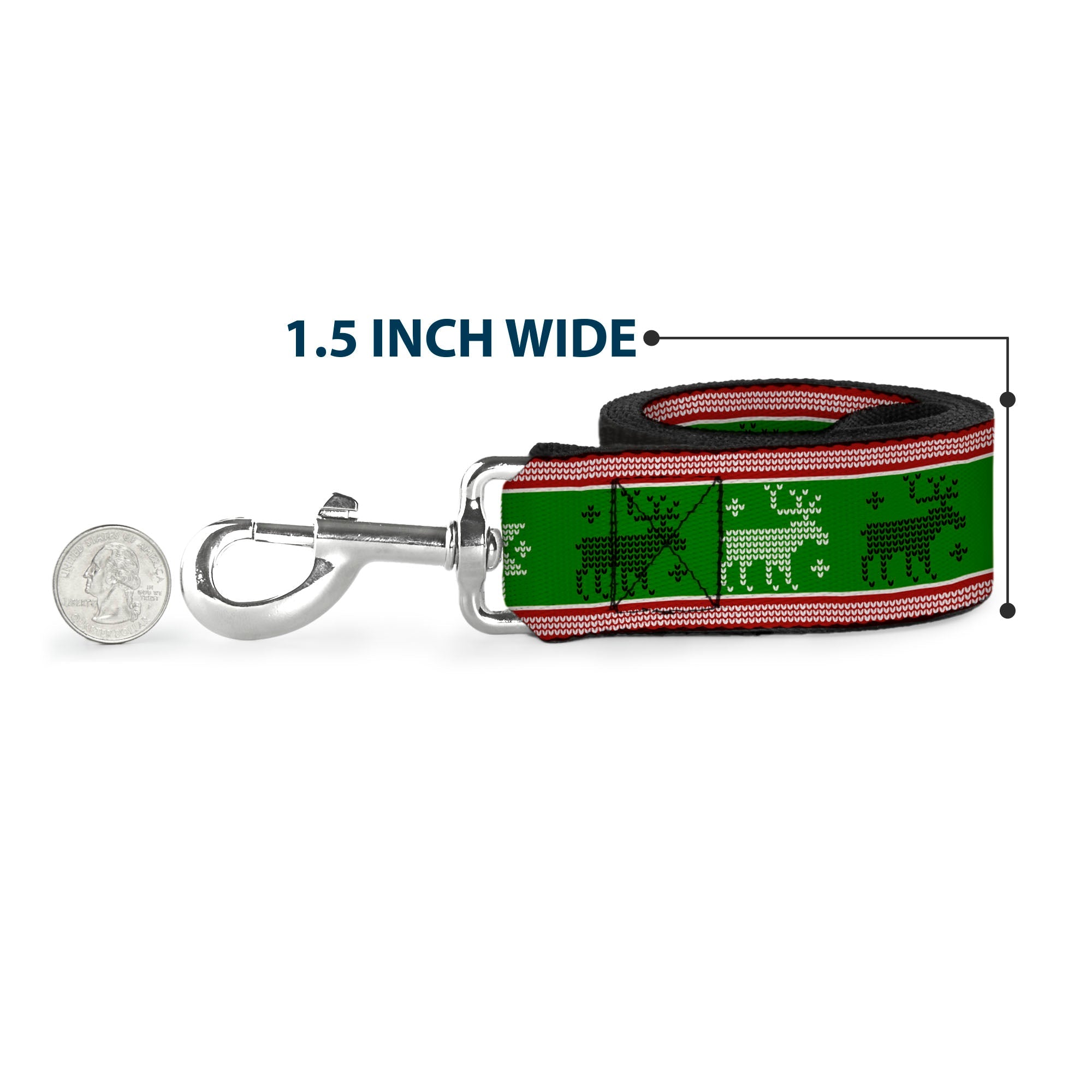 Dog Leash - Christmas Stitch Moose/Snowflakes Red/Green