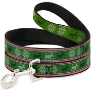 Dog Leash - Christmas Stitch Moose/Snowflakes Red/Green