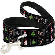 Dog Leash - Christmas Blocks Black/White/Multi Color