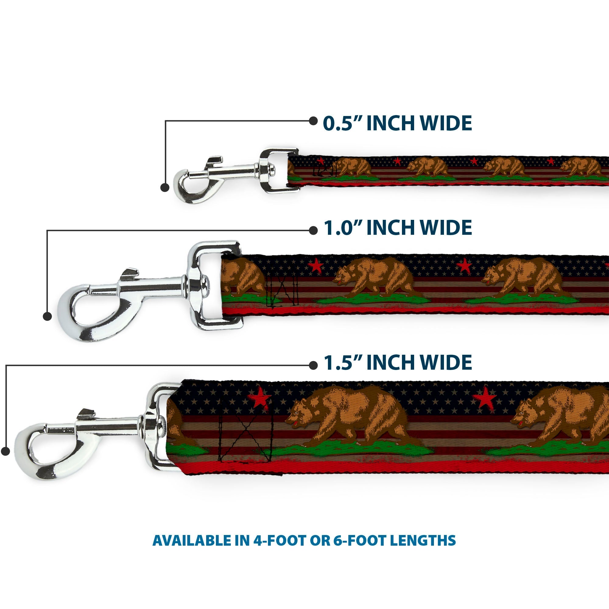 Dog Leash - Cali Bear/Star/Stripe/US Flag Stretch