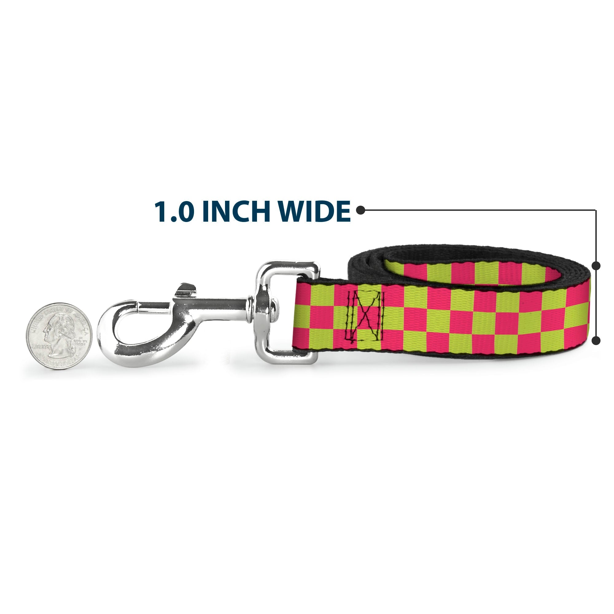 Dog Leash - Checker Fluoresecent Pink/Yellow