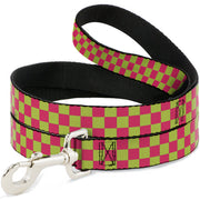 Dog Leash - Checker Fluoresecent Pink/Yellow