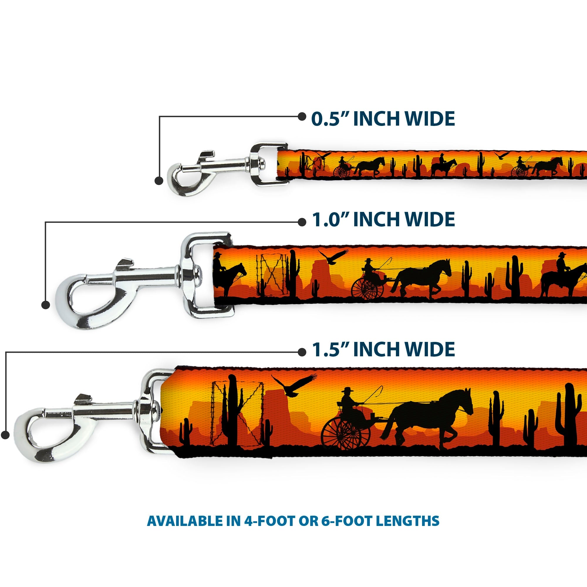 Dog Leash - Cowboy Silhouette/Western Landscape Reds/Black