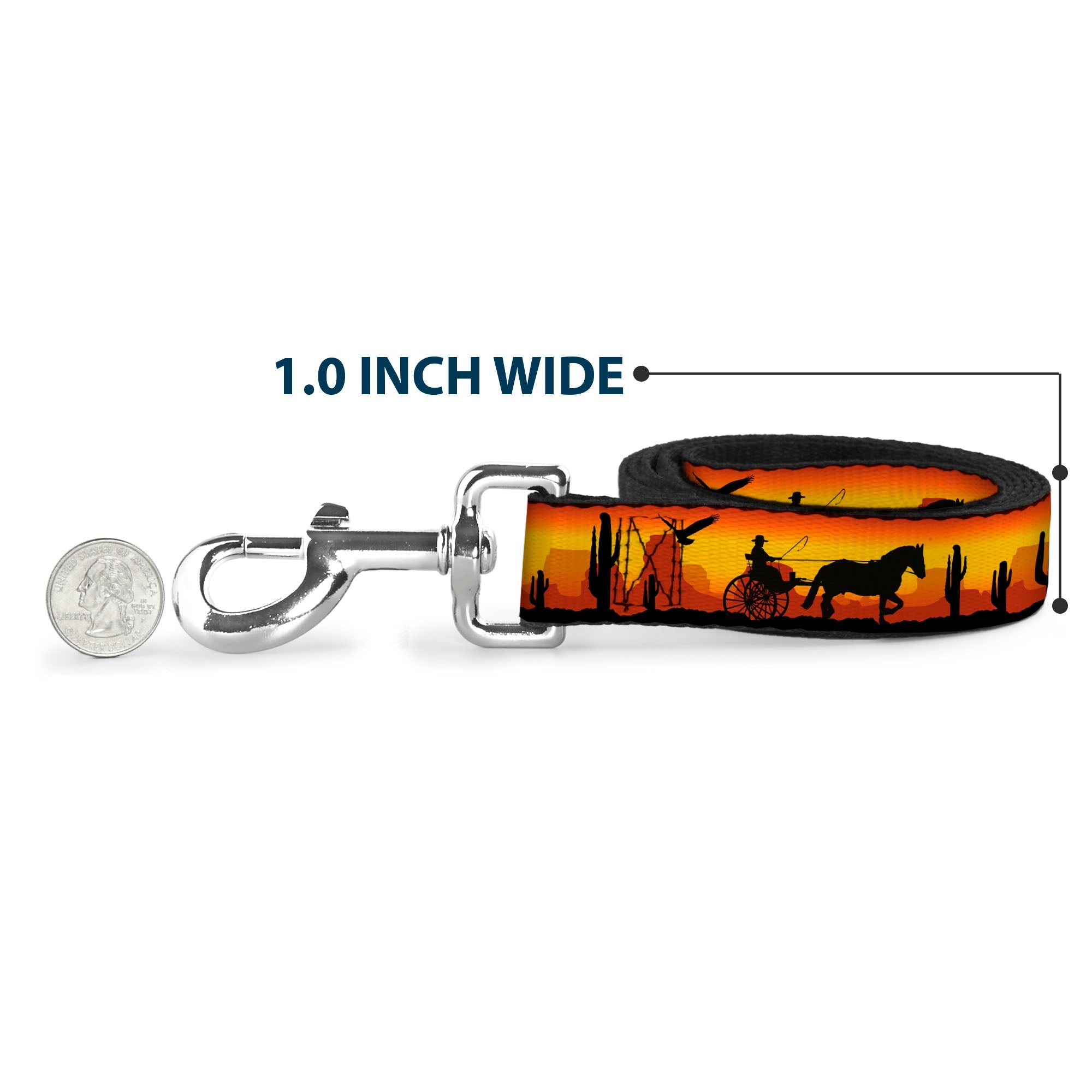 Dog Leash - Cowboy Silhouette/Western Landscape Reds/Black