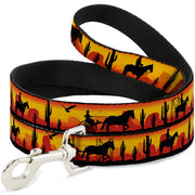 Dog Leash - Cowboy Silhouette/Western Landscape Reds/Black