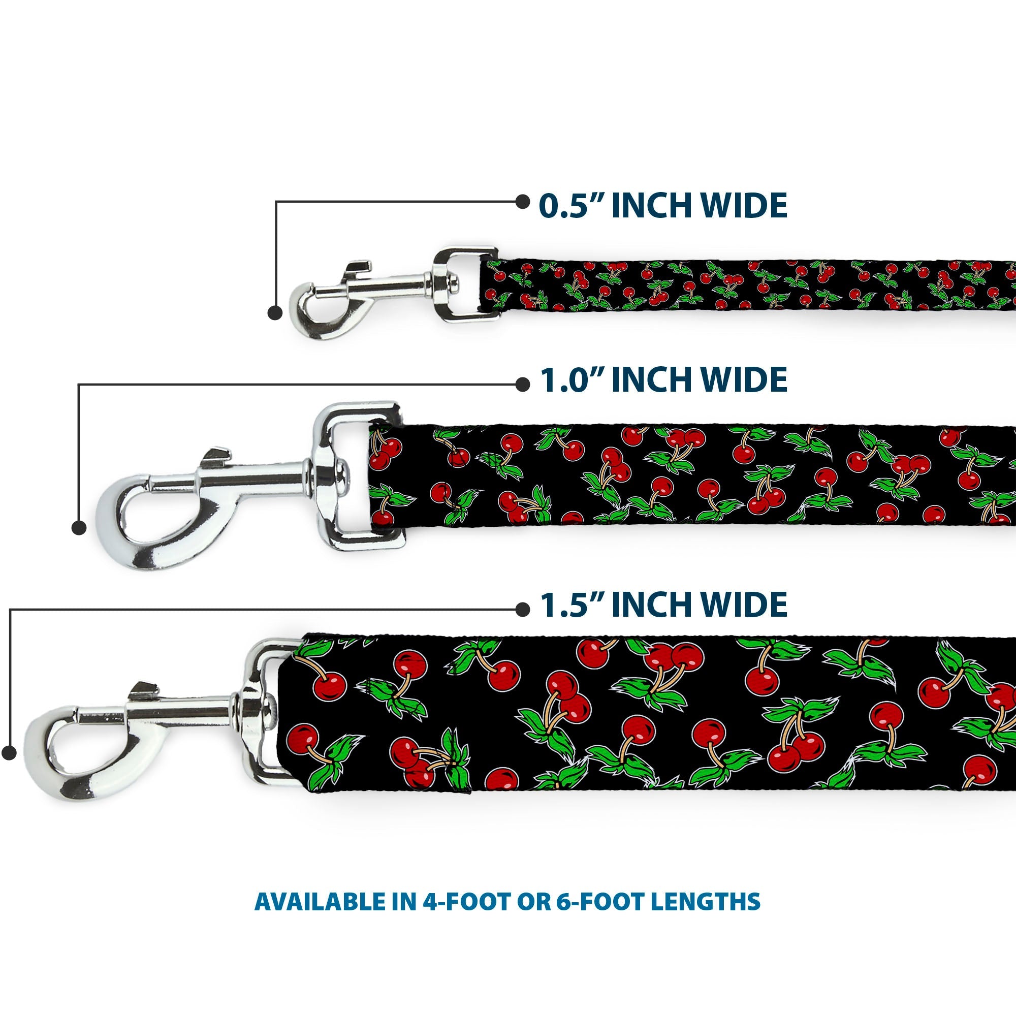 Dog Leash - Cherries Scattered Black