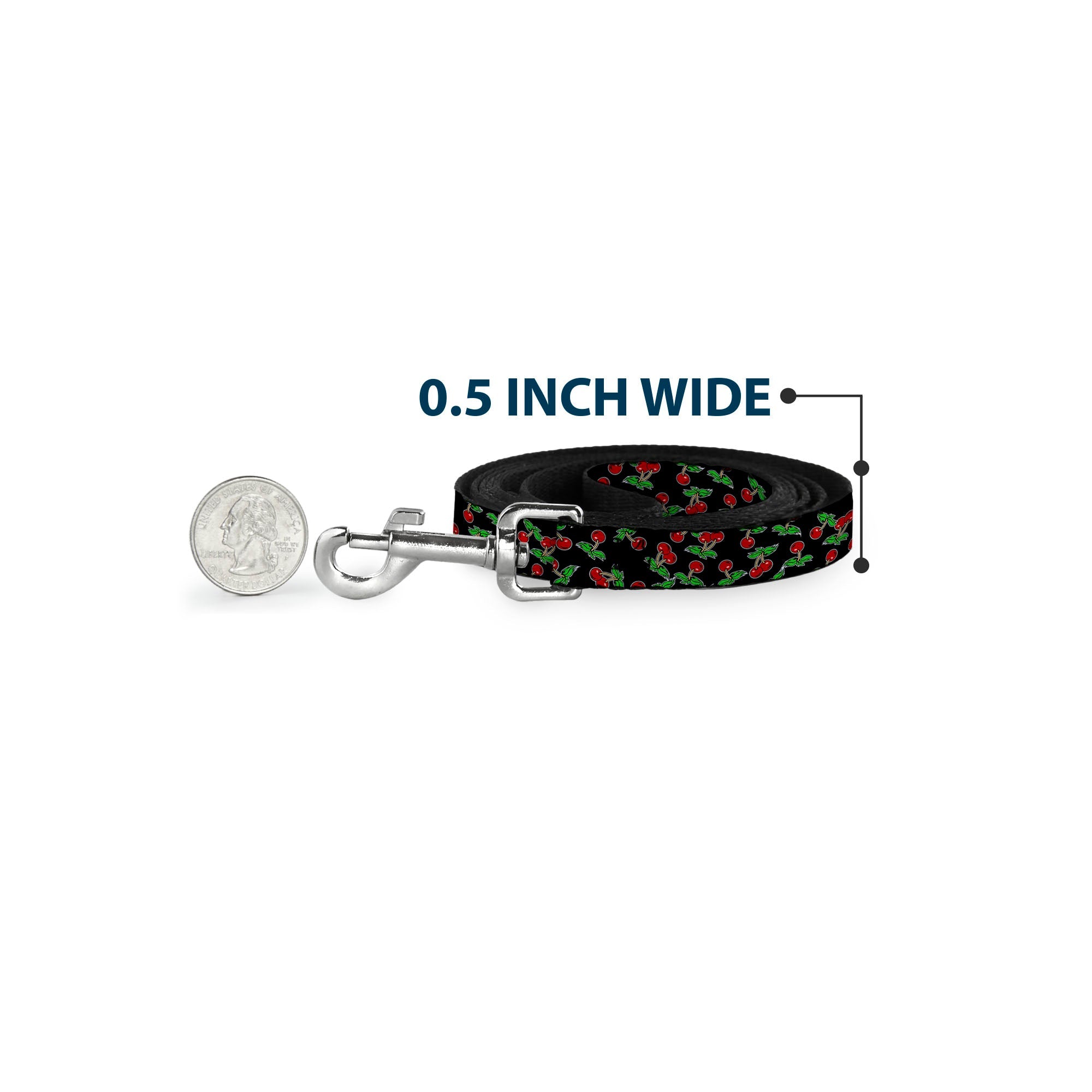 Dog Leash - Cherries Scattered Black