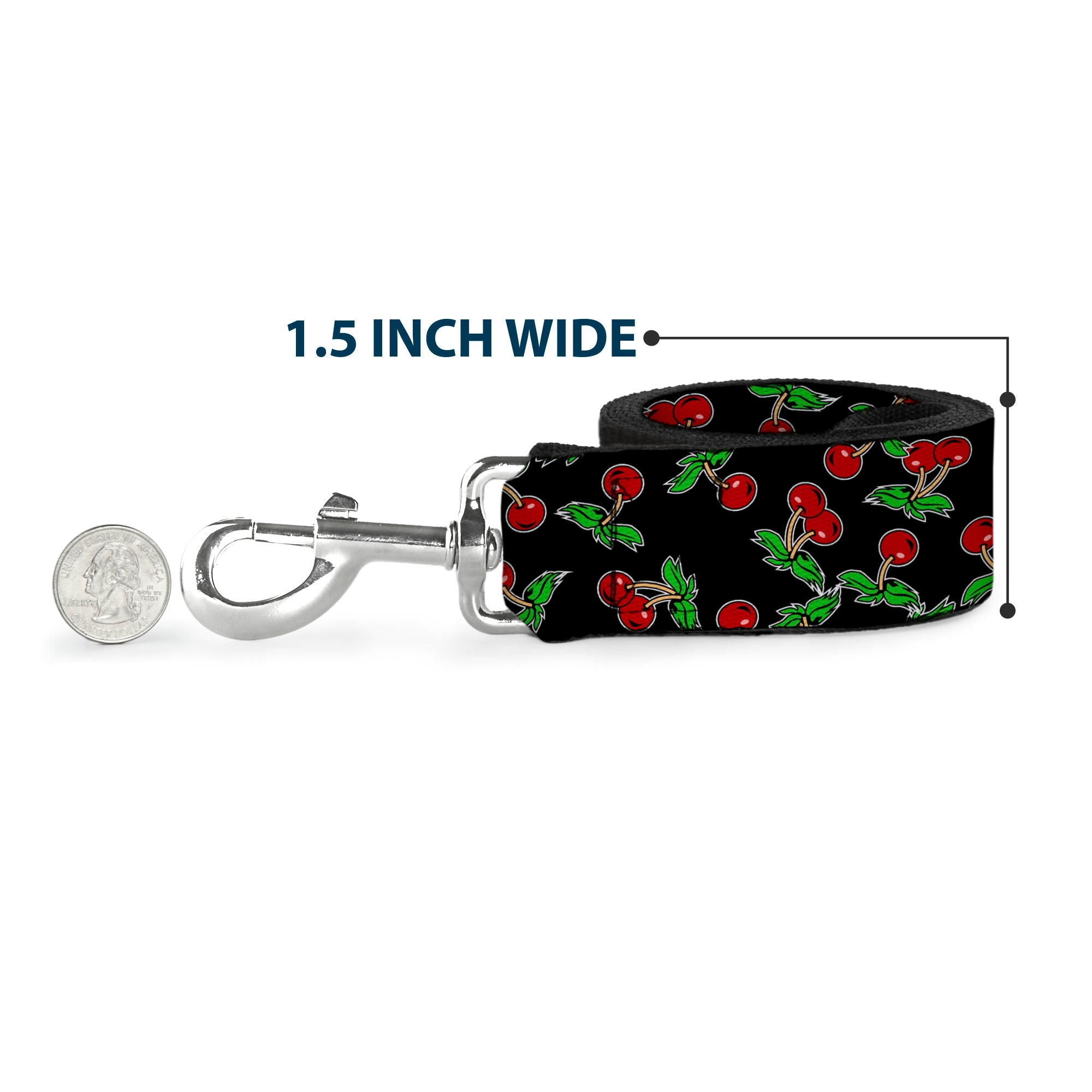 Dog Leash - Cherries Scattered Black