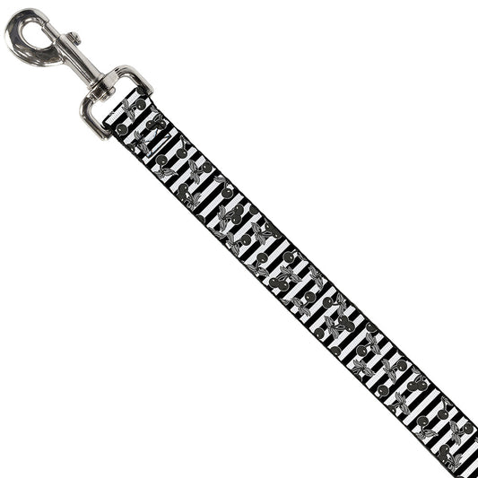 Dog Leash - Cherries Scattered/Vertical Stripe White/Black/Grays