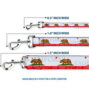 Dog Leash - CALIFORNIA Bear/Star/Crackle Stripe White/Gray/Red