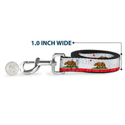 Dog Leash - CALIFORNIA Bear/Star/Crackle Stripe White/Gray/Red