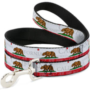 Dog Leash - CALIFORNIA Bear/Star/Crackle Stripe White/Gray/Red